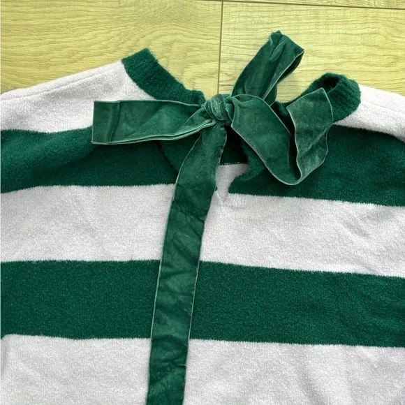 Green and Lavender Preppy Striped Sweater with Velvet Bow - Picture 5 of 9